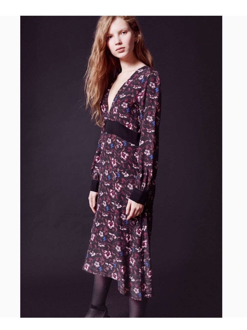 For Love & Lemons Floral Long Sleeve Midi Dress